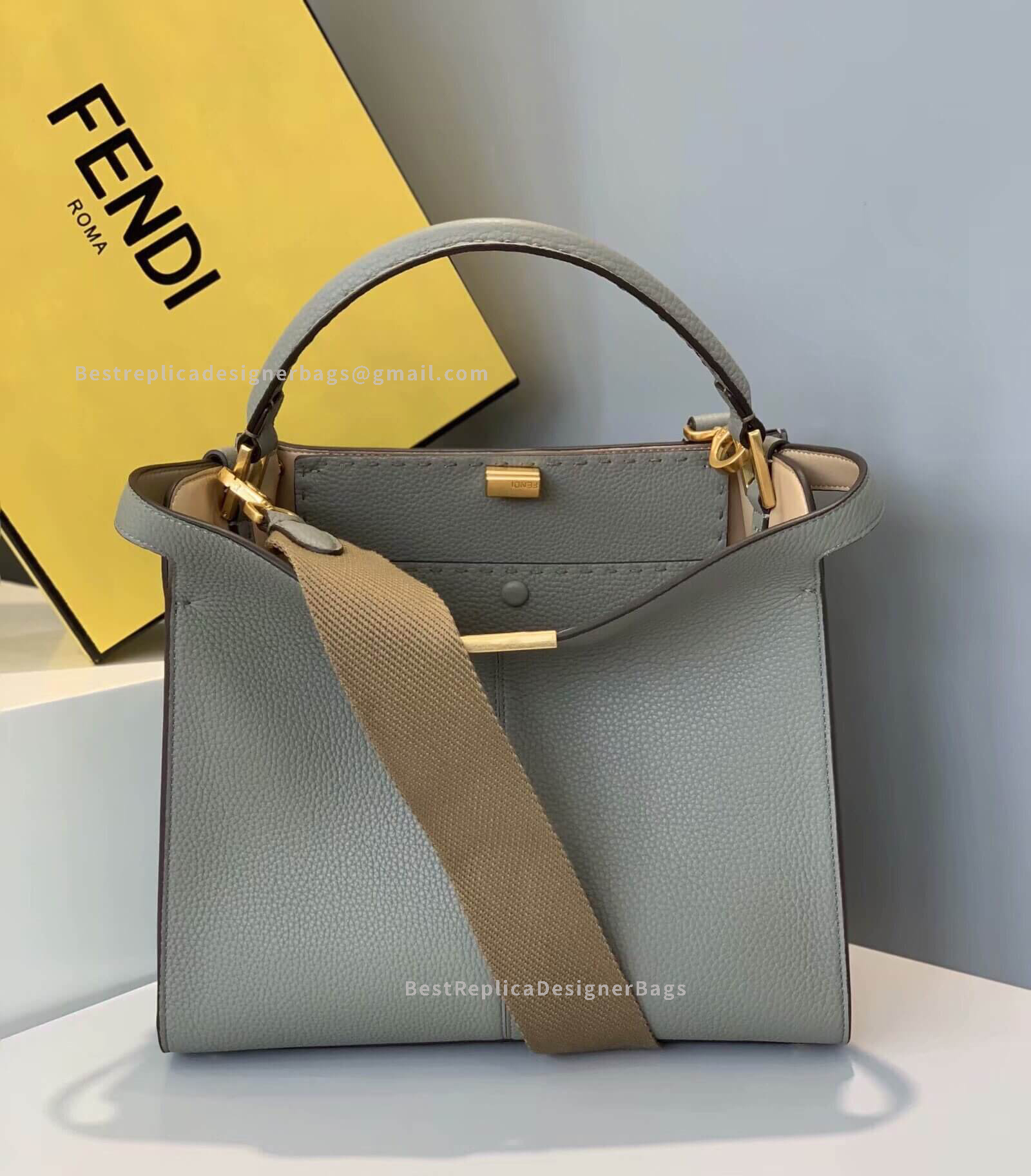Fendi Peekaboo X-Lite Medium Grey Leather Bag 305S